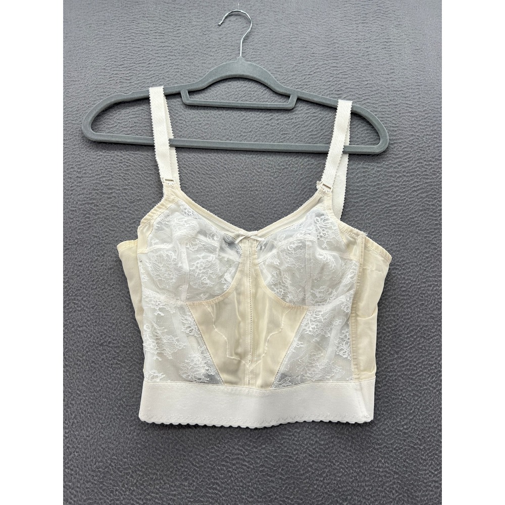Bali Longline Bra 38C VTG 3300 Ivory Lace Underwire Support Mesh Corset Top